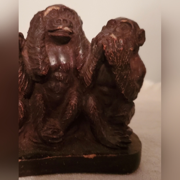 Antique 3 Wise Monkeys Sculpture, Wood and Stone of Krakow - Picture 6 of 10